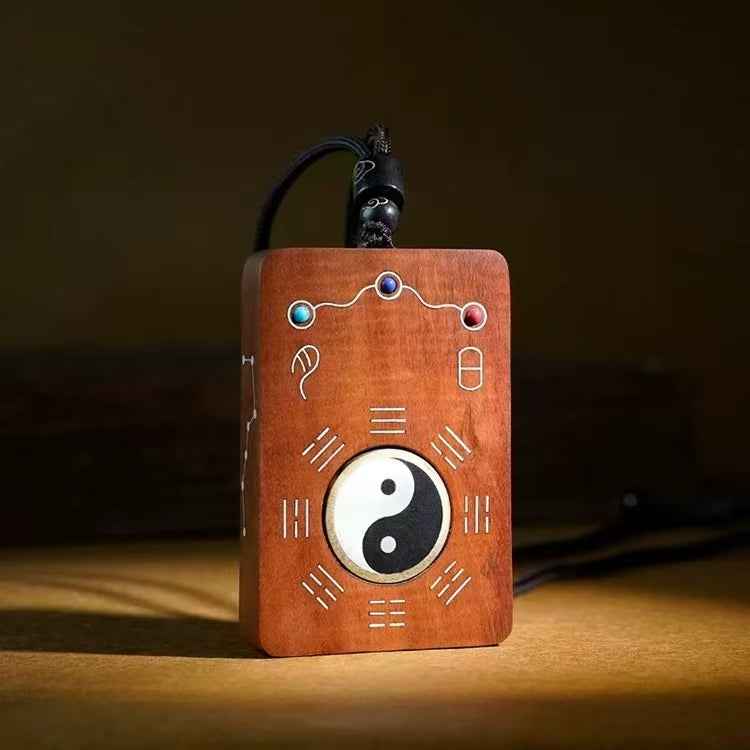 Lightning-Struck Jujube Wood & Silver Inlay Taiji Pendant – Cosmic Harmony & Spiritual Defense